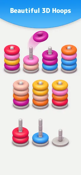 Color Sort 3D — Hoop Stack  [МОД Все открыто] Screenshot 1