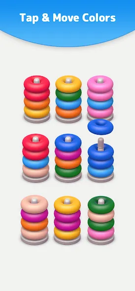 Color Sort 3D — Hoop Stack  [МОД Все открыто] Screenshot 3